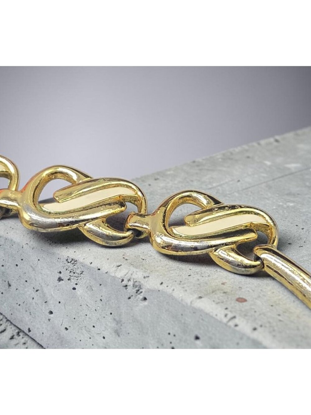 Vtg HR Paris Helena Rubinstein Gold Tone Enamel Interlocking Choker Necklace 16" - Picture 16 of 16